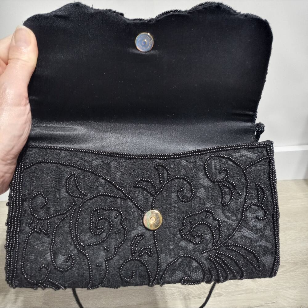 Vintage La Regale Black Lace And Bead Purse Clutch - Picture 4 of 12